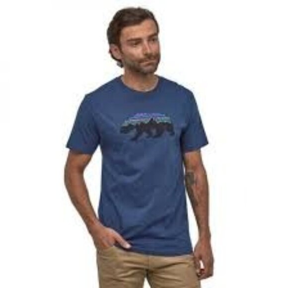 Patagonia Fitz Roy Bear Slim Fit Blue T-shirt - Picture 1 of 7